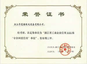 2009年浙江省工商企业信用AAA级“守合同重信有”单位